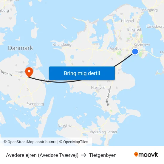 Avedørelejren (Avedøre Tværvej) to Tietgenbyen map