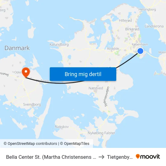 Bella Center St. (Martha Christensens Vej) to Tietgenbyen map