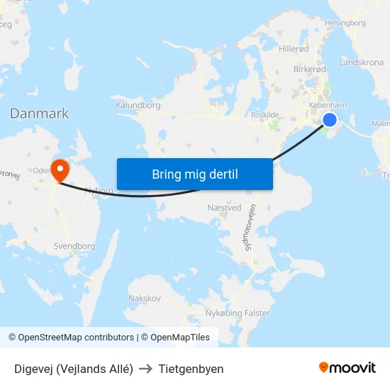 Digevej (Vejlands Allé) to Tietgenbyen map