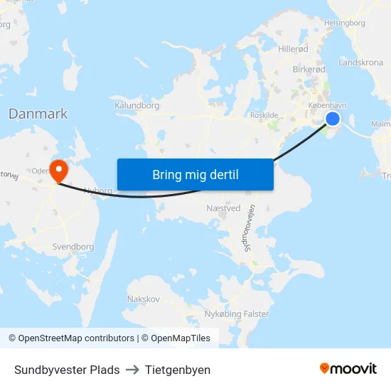 Sundbyvester Plads to Tietgenbyen map