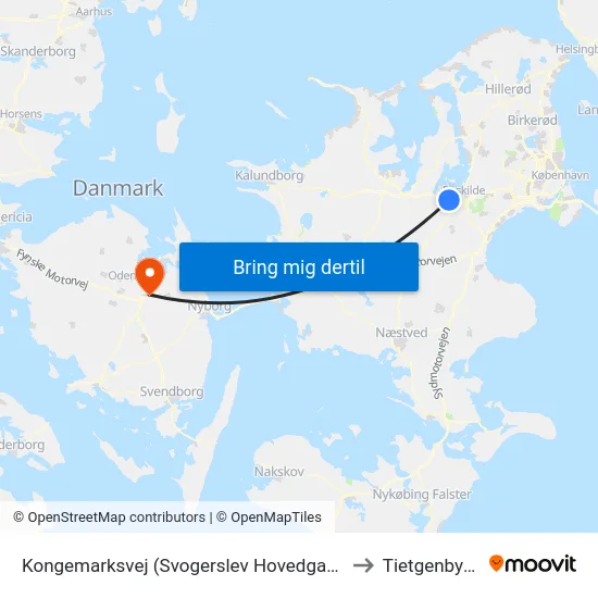 Kongemarksvej (Svogerslev Hovedgade) to Tietgenbyen map