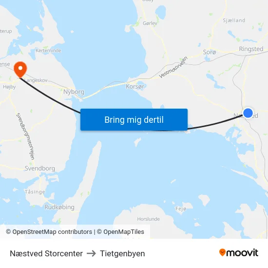 Næstved Storcenter to Tietgenbyen map