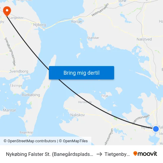 Nykøbing Falster St. (Banegårdspladsen) to Tietgenbyen map