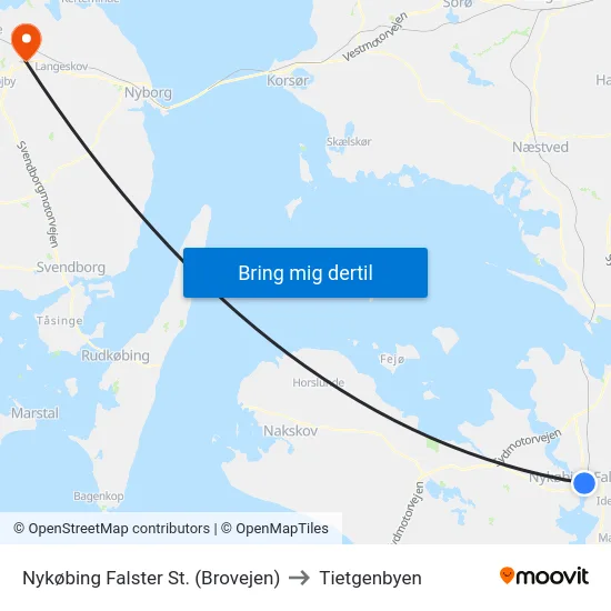 Nykøbing Falster St. (Brovejen) to Tietgenbyen map