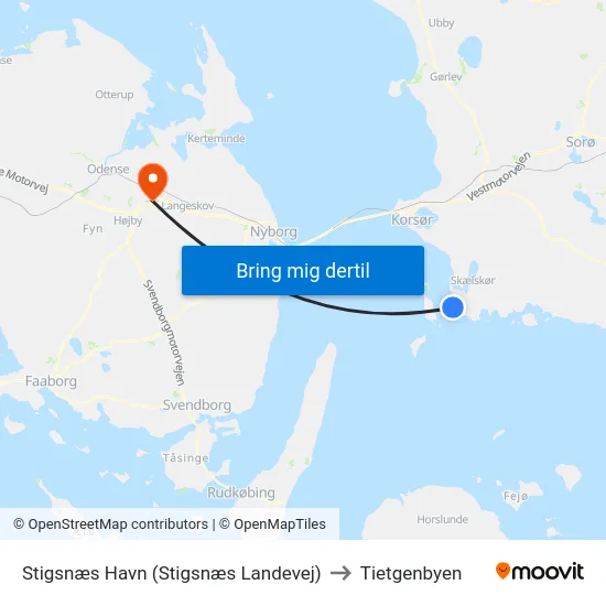 Stigsnæs Havn (Stigsnæs Landevej) to Tietgenbyen map