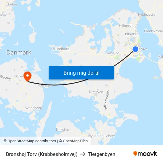 Brønshøj Torv (Krabbesholmvej) to Tietgenbyen map