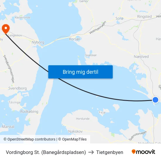Vordingborg St. (Banegårdspladsen) to Tietgenbyen map