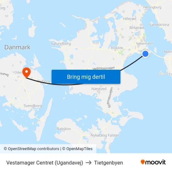 Vestamager Centret (Ugandavej) to Tietgenbyen map