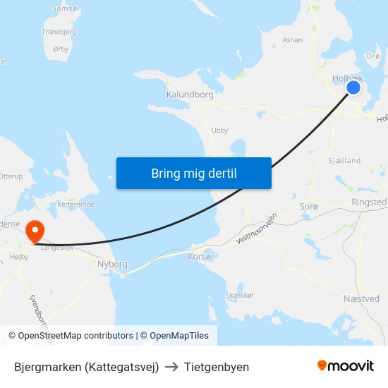 Bjergmarken (Kattegatsvej) to Tietgenbyen map