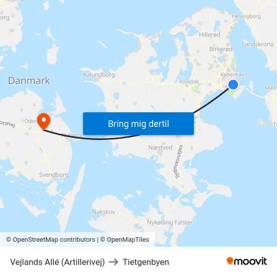 Vejlands Allé (Artillerivej) to Tietgenbyen map