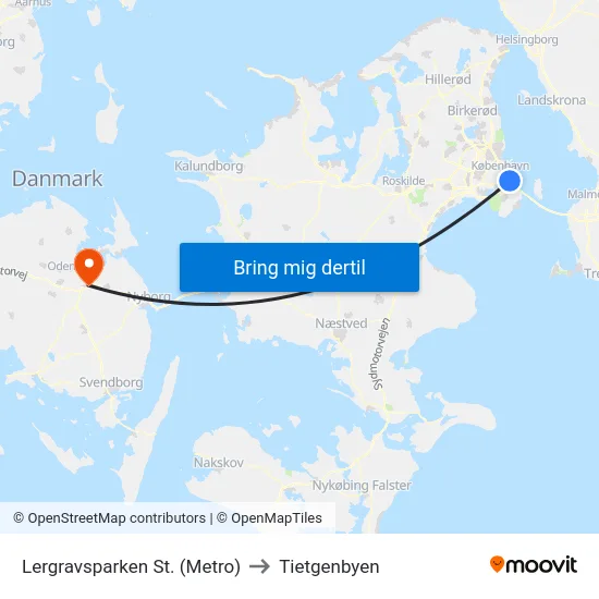Lergravsparken St. (Metro) to Tietgenbyen map