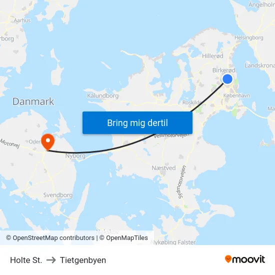 Holte St. to Tietgenbyen map