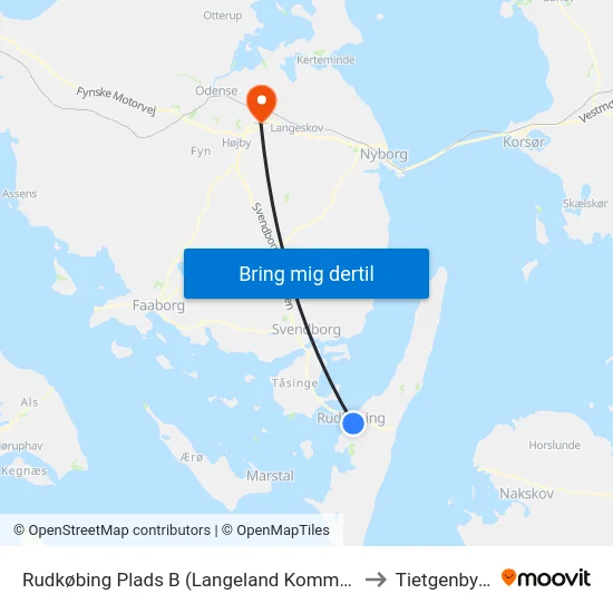 Rudkøbing Plads B (Langeland Kommune) to Tietgenbyen map