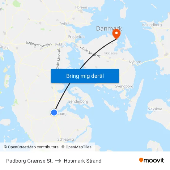 Padborg Grænse St. to Hasmark Strand map