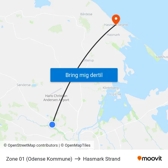 Zone 01 (Odense Kommune) to Hasmark Strand map