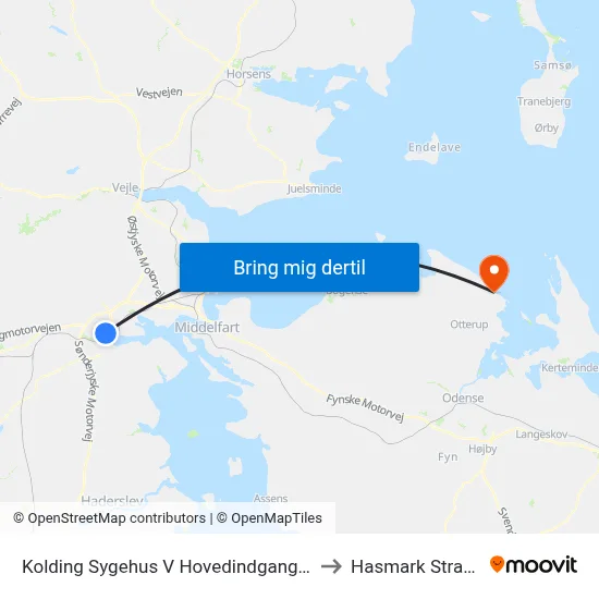 Kolding Sygehus V Hovedindgangen to Hasmark Strand map