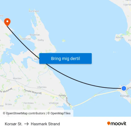 Korsør St. to Hasmark Strand map