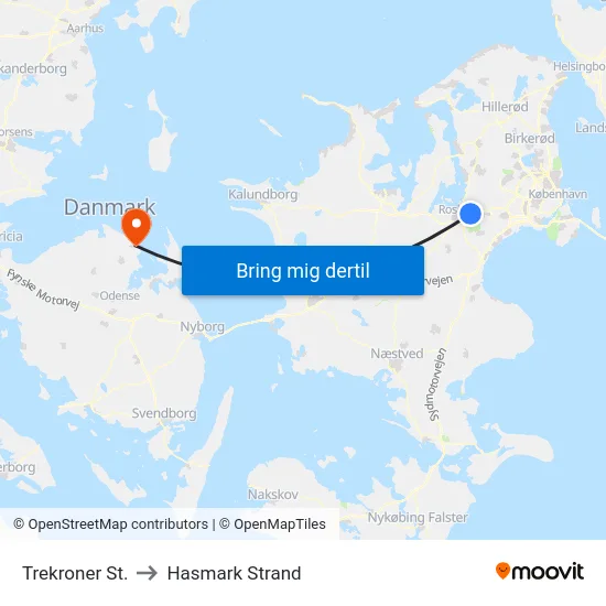 Trekroner St. to Hasmark Strand map