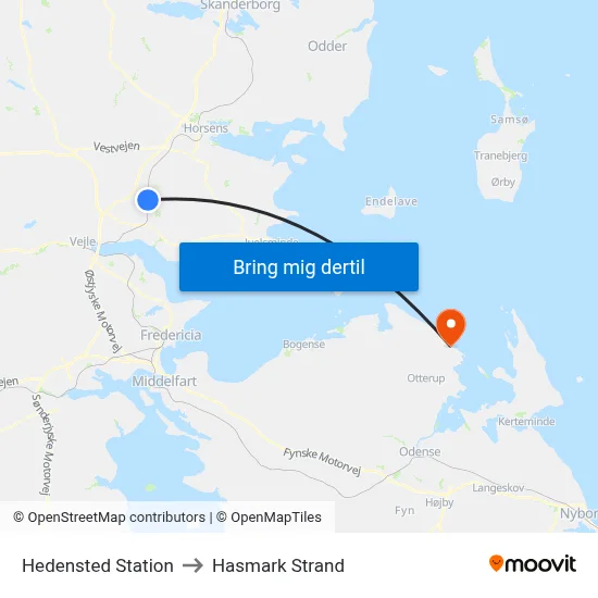 Hedensted Station to Hasmark Strand map