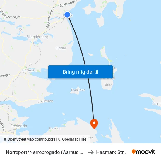 Nørreport/Nørrebrogade (Aarhus Kom) to Hasmark Strand map