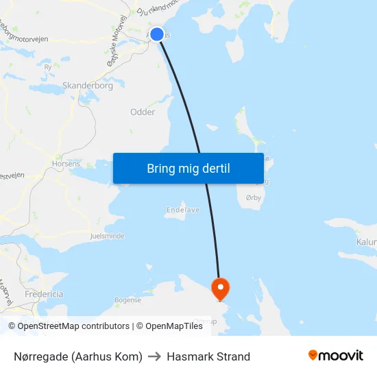 Nørregade (Aarhus Kom) to Hasmark Strand map