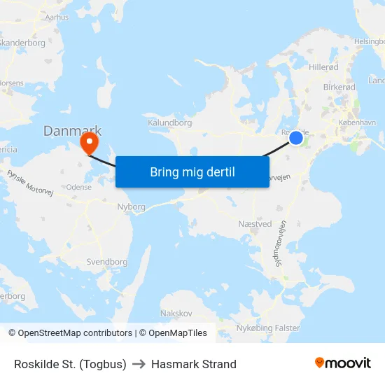 Roskilde St. (Togbus) to Hasmark Strand map