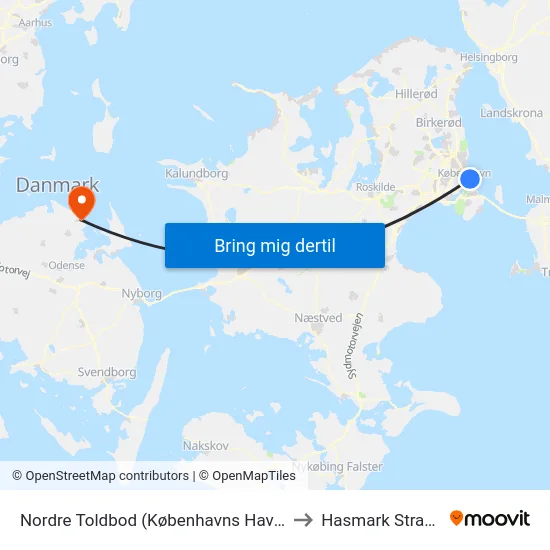 Nordre Toldbod (Københavns Havn) to Hasmark Strand map