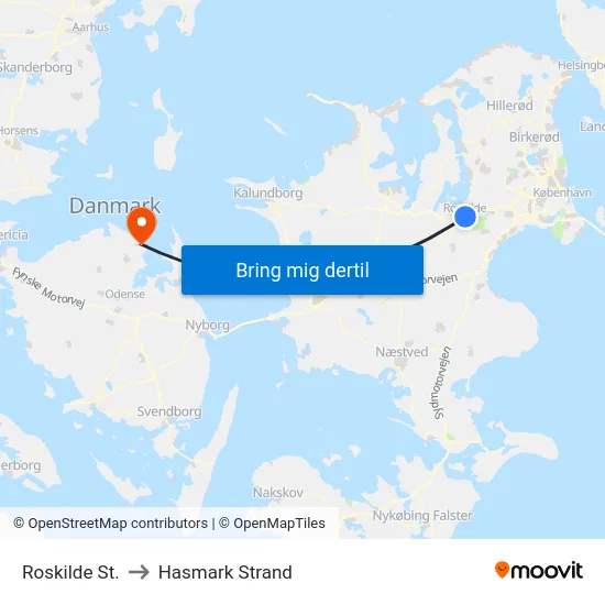 Roskilde St. to Hasmark Strand map