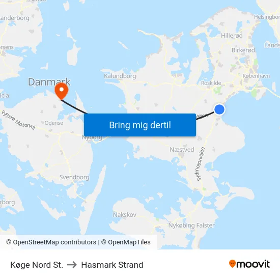 Køge Nord St. to Hasmark Strand map