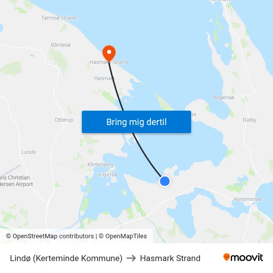 Lindø (Kerteminde Kommune) to Hasmark Strand map
