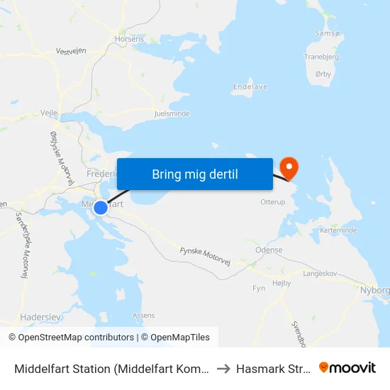 Middelfart Station (Middelfart Kommune) to Hasmark Strand map