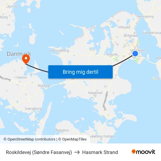 Roskildevej (Søndre Fasanvej) to Hasmark Strand map