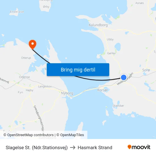 Slagelse St. (Ndr.Stationsvej) to Hasmark Strand map