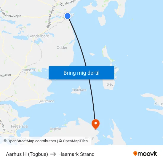 Aarhus H (Togbus) to Hasmark Strand map