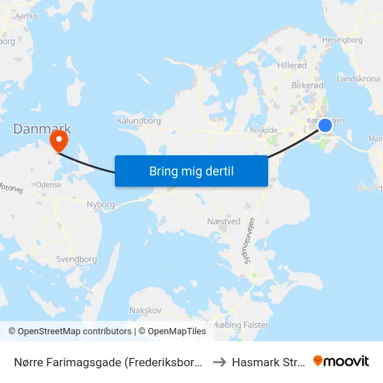Nørre Farimagsgade (Frederiksborggade) to Hasmark Strand map