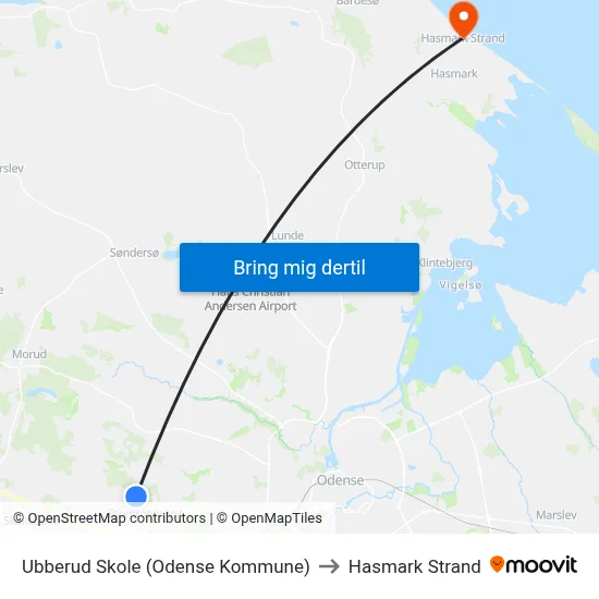 Ubberud Skole (Odense Kommune) to Hasmark Strand map