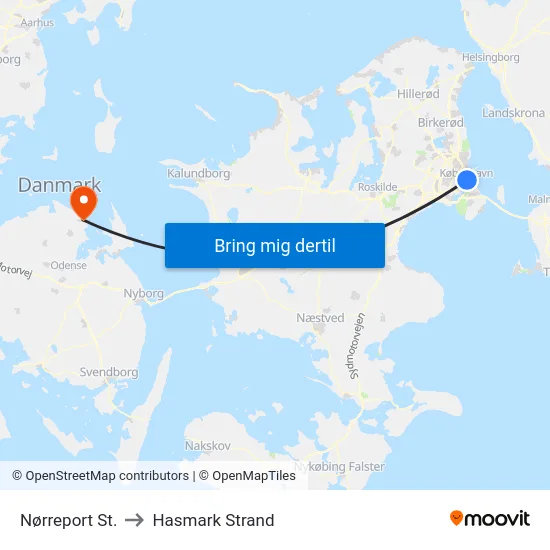 Nørreport St. to Hasmark Strand map