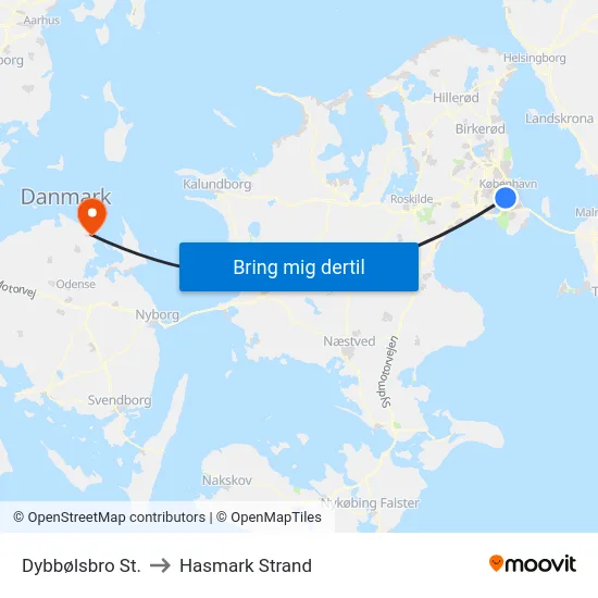 Dybbølsbro St. to Hasmark Strand map