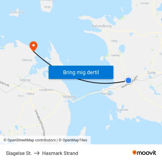 Slagelse St. to Hasmark Strand map