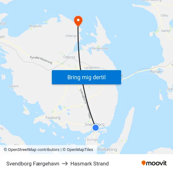 Svendborg Færgehavn to Hasmark Strand map