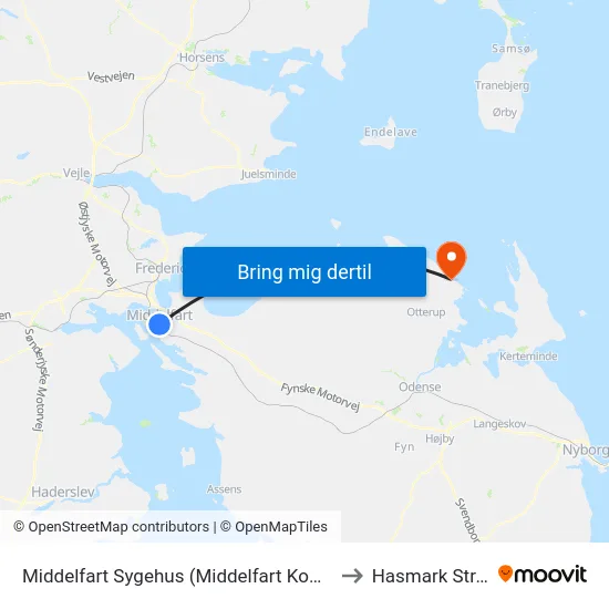 Middelfart Sygehus (Middelfart Kommune) to Hasmark Strand map
