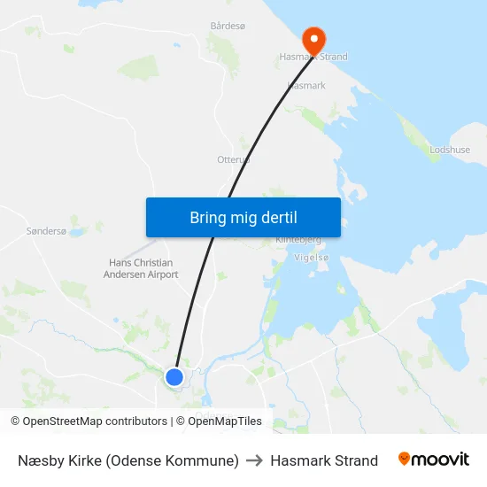 Næsby Kirke (Odense Kommune) to Hasmark Strand map