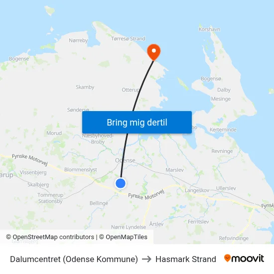 Dalumcentret (Odense Kommune) to Hasmark Strand map