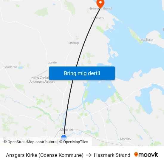 Ansgars Kirke (Odense Kommune) to Hasmark Strand map
