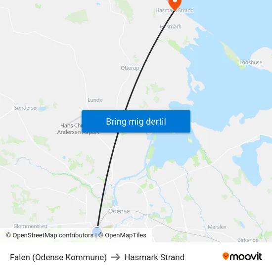 Falen (Odense Kommune) to Hasmark Strand map