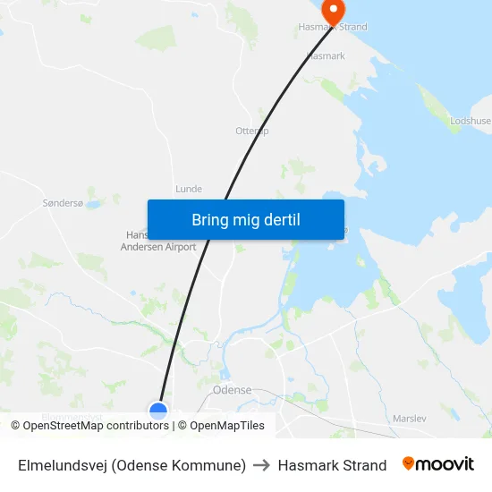 Elmelundsvej (Odense Kommune) to Hasmark Strand map