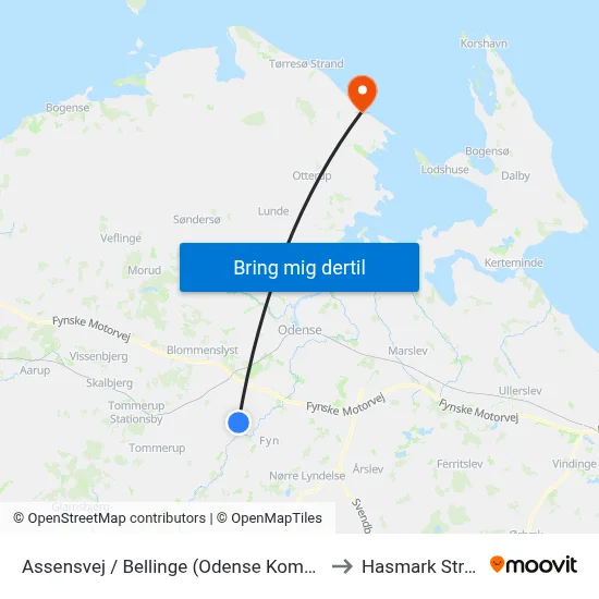 Assensvej / Bellinge (Odense Kommune) to Hasmark Strand map