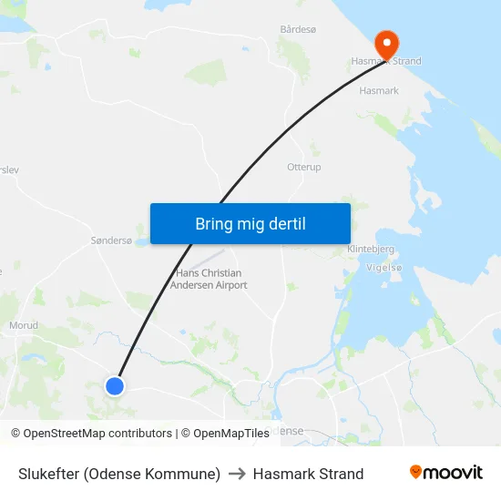 Slukefter (Odense Kommune) to Hasmark Strand map