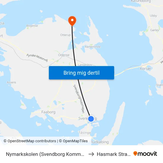 Nymarkskolen (Svendborg Kommune) to Hasmark Strand map