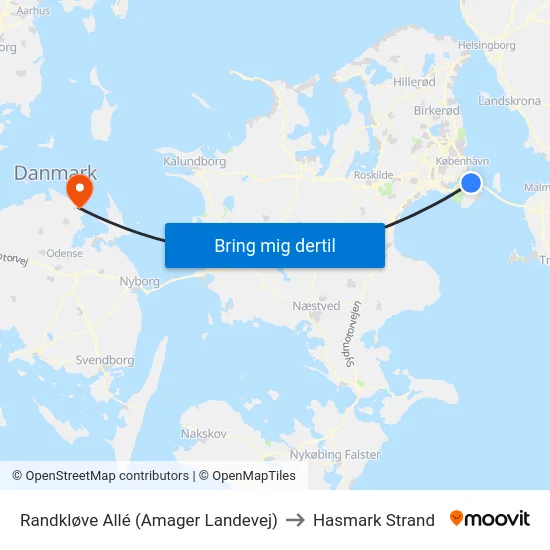 Randkløve Allé (Amager Landevej) to Hasmark Strand map